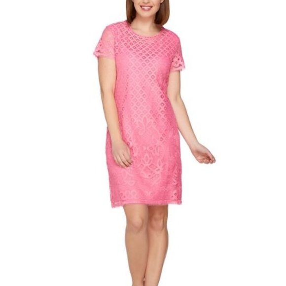 Isaac Mizrahi Stretch Lace Short Sleeve Dress 10984 - Picture 1 of 3